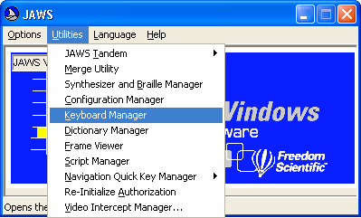 Screen shot of the JAWS menubar.