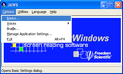 Screen shot of the JAWS menubar.