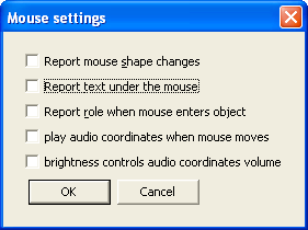 Screen shot of the Mouse settings dialog in NVDA.