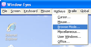 Screen shot of the Window-Eyes menubar.