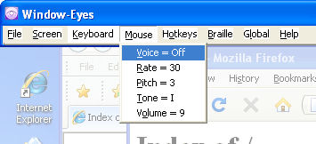 Screen shot of the Window-Eyes menubar.