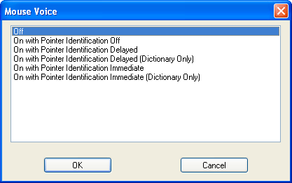 Screen shot of Mouse Voice dialog in Window-Eyes.
