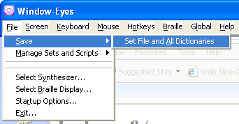 Screen shot of the Window-Eyes menubar.
