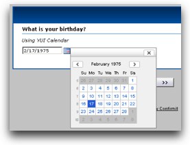 Survey using YUI Calendar for date questions. 