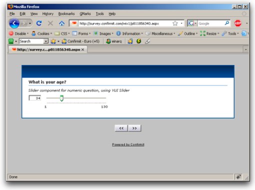 Screenshot of a survey using a numeric slider. 