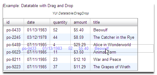 Screenshot of draggable DataTable rows.