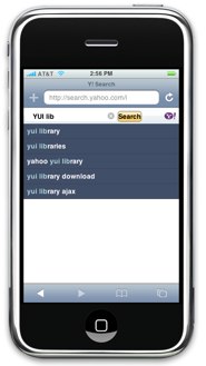 Yahoo! Search running on the iPhone OS version of Safari.