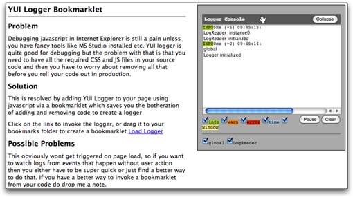 Rajat Pandit's YUI Logger bookmarklet.