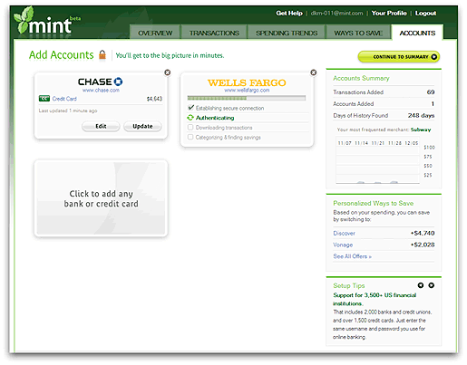 The Mint user interface.