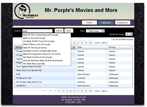 Screenshot of catalogue page