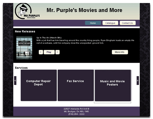 Screenshot of Mr. Purple's Movies and More web site