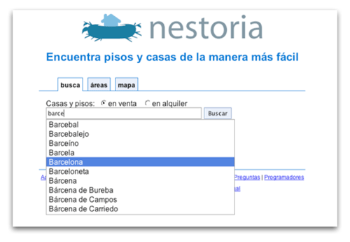 AutoComplete in action on the Nestoria website.