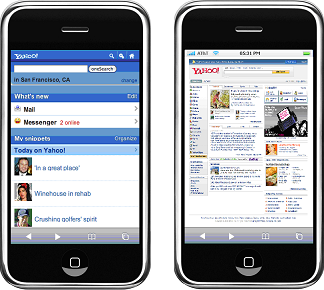 Yahoo! Front Page Mobile and Desktop versions on the iPhone