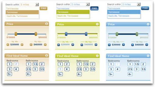 YUI components in use on the Pulte Homes site as designed by AA | RF.