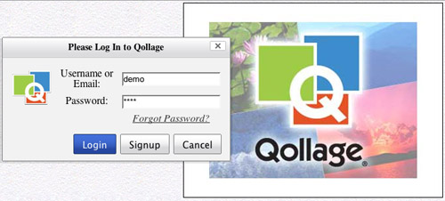 The Qollage.com login screen, using YUI Dialog.