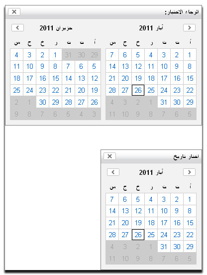 YUI Calendar in Arabic screenshot