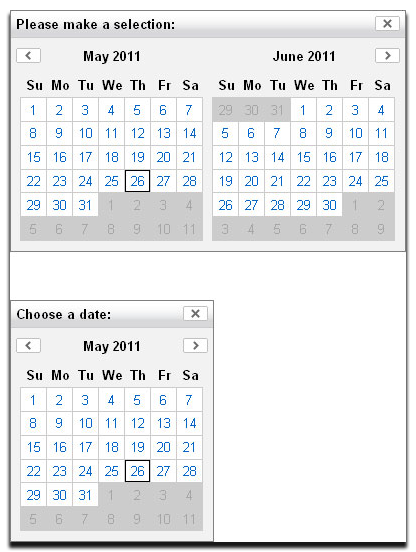 YUI Calendar in English screenshot