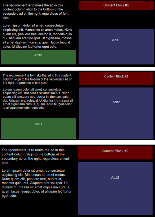 using JavaScript to fix the problem, all banners line up regardless of font size