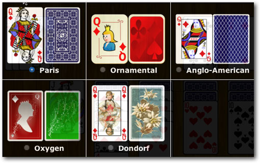 Choosing a deck style in World of Solitaire.