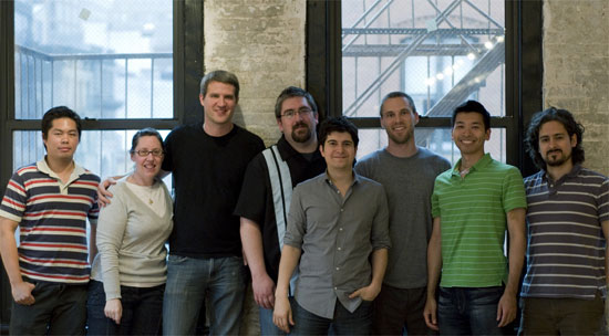 Members of Squarespace team: (From left to right) Paolo DeDios, Erica Reitman, Dane Atkinson, Jonathan Snook, Anthony Casalena, Tyler Thompson, Davin Chew, Rolando Berrios.