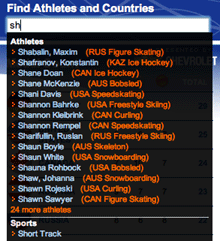 AutoComplete powering site-wide search on the Yahoo! Winter Olympics site.