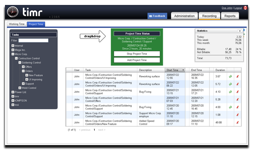 Screenshot of timr