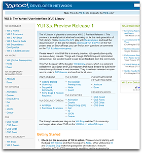 YUI 3.0 Preview 1 website.