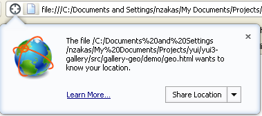 Geolocation dialog in Firefox